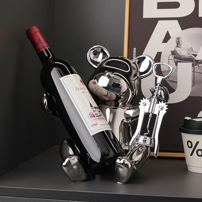 Violent bear wine rack electroplated sliver+bottle opener