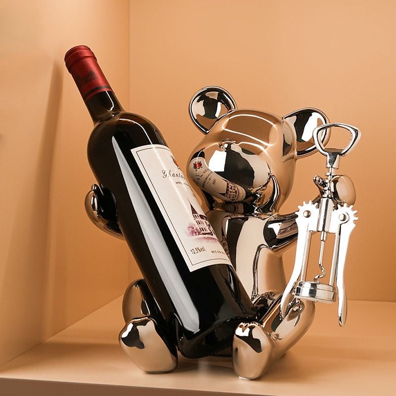 Violent bear wine rack electroplated sliver+bottle opener