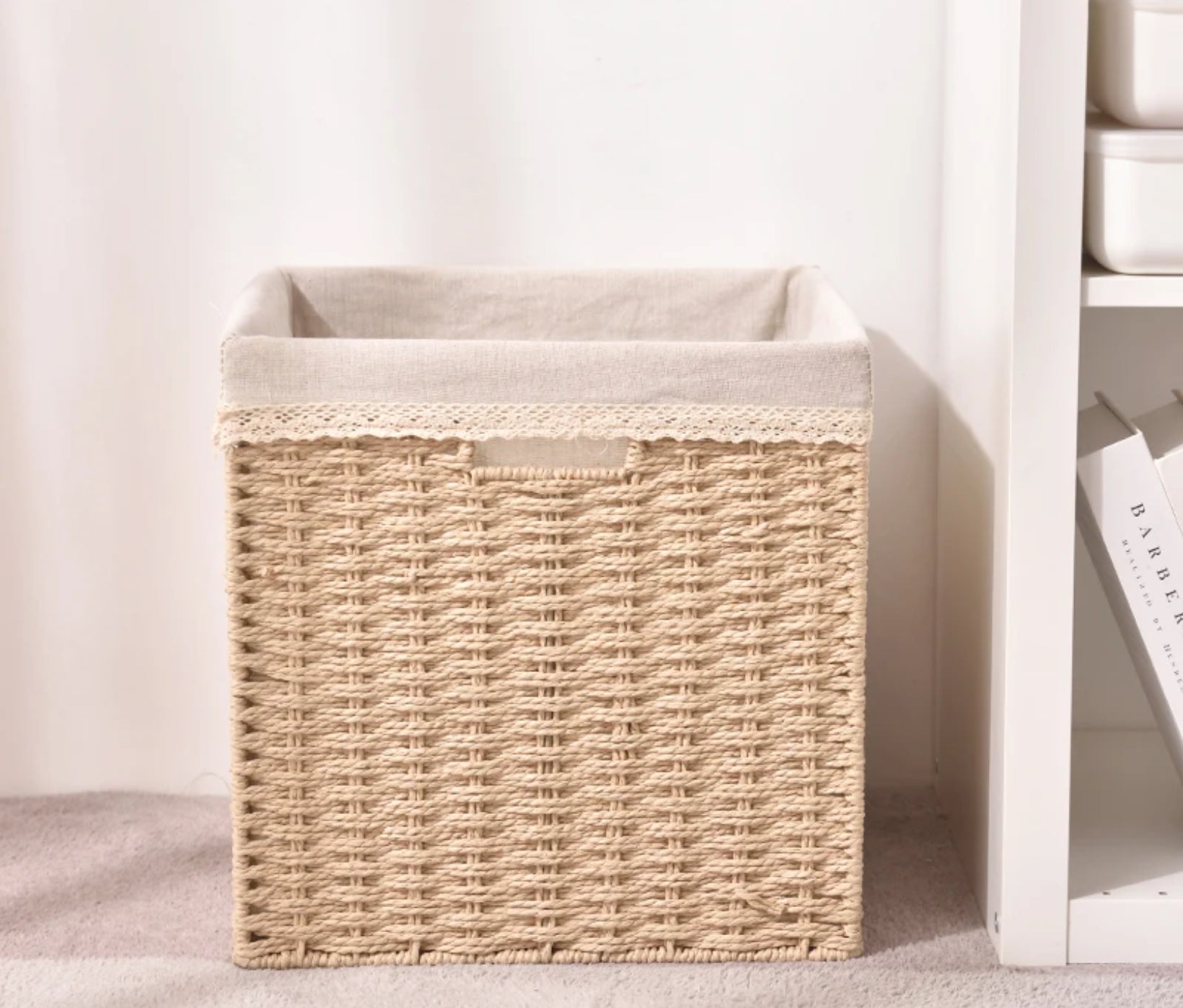 Large wicker storage basket with cotton lining
